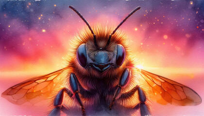 Artistic Illustration of Honey Bee in Vibrant Colors