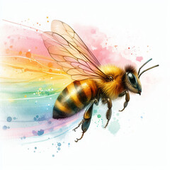 Watercolor Art of Flying Bee with Colorful Splashes