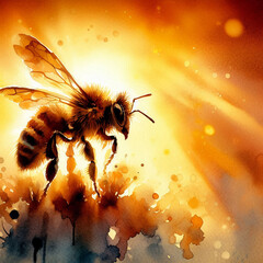 Creative Bee Illustration with Floral Silhouette