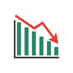 Financial Loss Bar Chart with Red Down Arrow