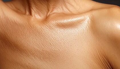 Fototapeta premium Close-up of a mature woman's chest and shoulder. Wrinkles and skin texture are emphasized