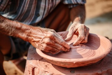 Close up of minimalist clay pottery creation  a focus on artisanal craftsmanship and technique