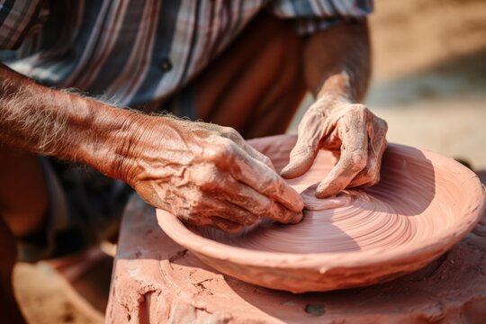 Close up of minimalist clay pottery creation  a focus on artisanal craftsmanship and technique