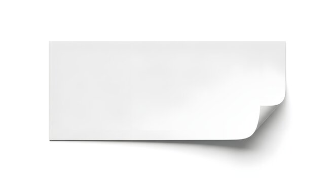 Blank white rectangular paper sheet or label with curled corner and soft shadow element isolated PNG with Transparent Background