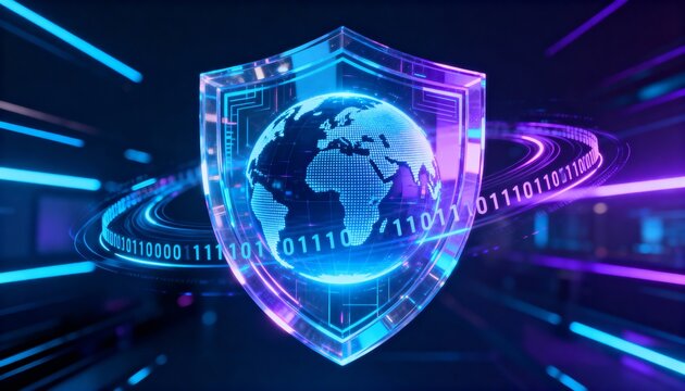 futuristic, globe, surrounded, digital, shield, binary, code, global, cyber, security, concept, world, earth, planet, international, network, internet, online, protection, data, information, virtual, 