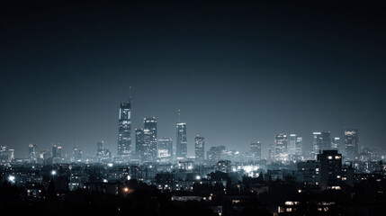 Futuristic smart city skyline night with glowing buildings, modern architecture, urban landscape