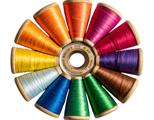  Vibrant Collection of Multicolor Spools of Thread in Circular Pattern Isolated PNG