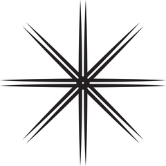 Black eight-pointed star with sharp geometric points on white background Keywords: star, eight-pointed, geometric, sharp, points