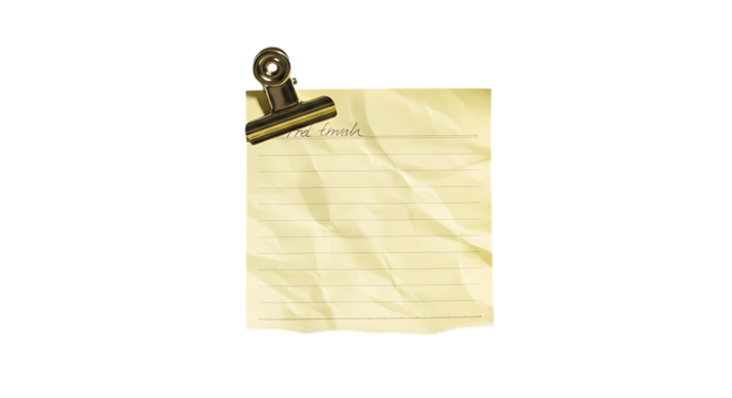 Vintage clip holds crumpled paper note on a dark surface for text and messaging