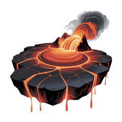 Volcanic eruption with flowing lava and smoke against a dark background