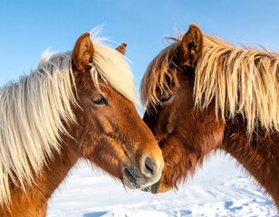 Two horses in winter snow
