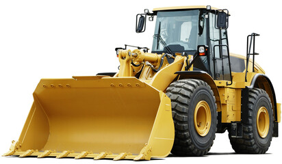 bulldozer excavator isolated on yellow