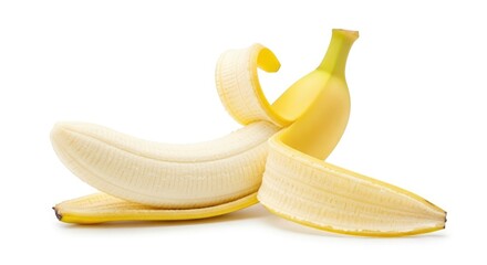 Partially Peeled Banana on White Background fruit yellow
