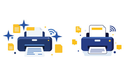 Wireless desktop printer with paper output and active document tasks_2 style variations