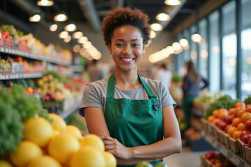 Customer Service and Retail Staff: Young Woman Working in a Grocery