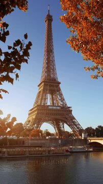 Seine in Paris with Eiffel tower in autumn time