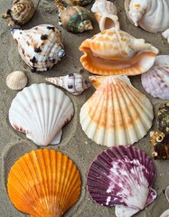 Assorted seashells on sand