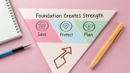 Foundation creates strength triangle diagram with save protect plan