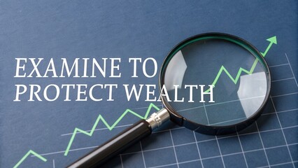 Magnifier examining financial growth chart for wealth analysis