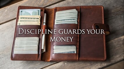 Open leather wallet filled with cash and bills