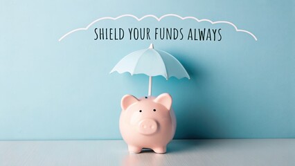 Pink piggy bank with umbrella shielding funds
