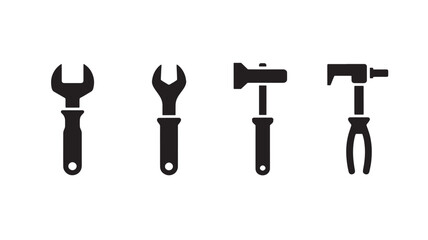 Set of black tool icons simple flat vector design for construction and repair isolated on white background