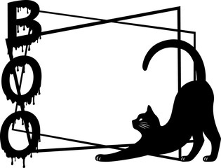 Vector Halloween frame with a black cat