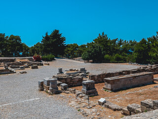 Beautiful view of the stone ruins of the bath complex in ancient Kamiros.