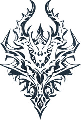 Fototapeta premium Vector art of fantasy tribal ornament with horns, blue and silver color, on textured background