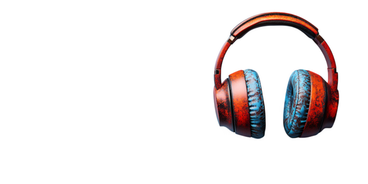 Distressed Over Ear Headphones With A Vibrant Red Orange And Blue Mottled Texture On A Transparent Background