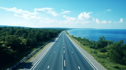 Fototapeta premium Aerial view of highway infrastructure showcasing roads, bridges, and surrounding landscapes