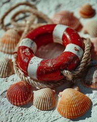 Nautical lifebuoy rope detail with shells picture
