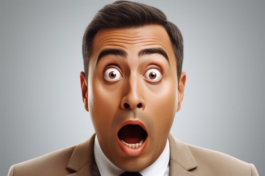 Portrait of a surprised face isolated on a white background, capturing genuine emotion