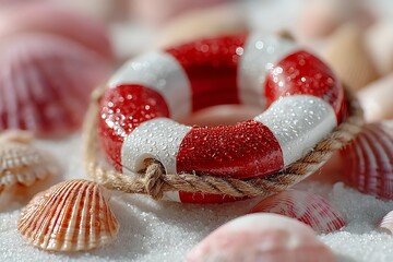 Red lifebuoy beach themed decorative style picture