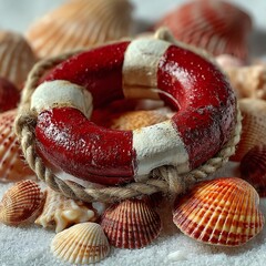 Red lifebuoy rustic nautical beach decor picture
