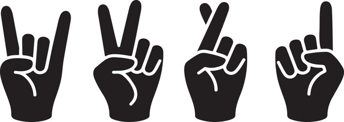 Four Black Silhouette Hand Gestures on White Background sign symbol