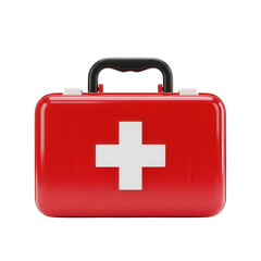 Obraz premium Red medical kit with white cross and black handle isolated on a transparent background first