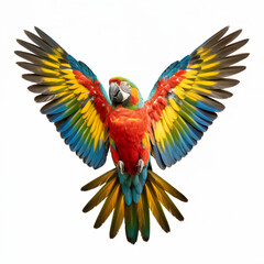 Fototapeta premium Colorful Macaw Parrot Flying With Wings Spread Tropical Exotic Bird Photo