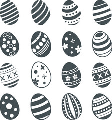 Easter eggs, Easter day festival icon set, ostern egg icons with decoration patterns symbols collection, logo isolated vector illustration 