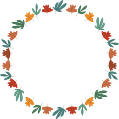Border frame template with leaf elements decoration. Round border. Baby shower design
