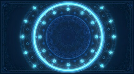 Fototapeta premium Glowing Blue Circle with Decorative Border and Intricate Background Design for Artistic Use