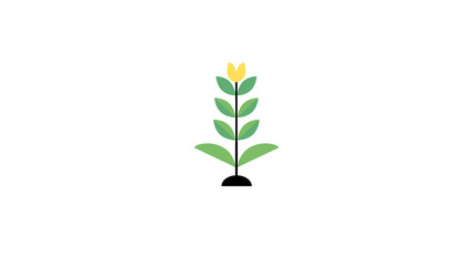 Geometric Green Leaf Stem and Yellow Flower Graphic Element