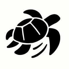 Black silhouette vector art drawing of a fun sea turtle cartoon