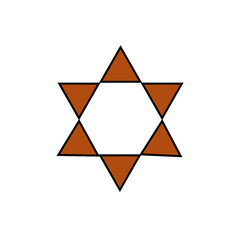 Star of David Hexagram Icon with Brown Triangles and Black Outline