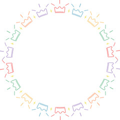 Baby shower frame. Crown doodle childish template. Round border. Baby shower design