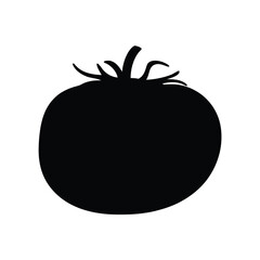 Silhouette of a round tomato with stem on a white background
