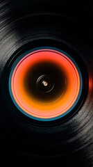 Abstract Glowing Vinyl Record with Colorful Spin and Black Background for Creative Visuals