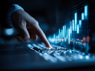 Digital data analysis and financial growth visualization on a computer screen