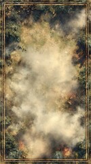 Ethereal Battlefield Scene with Smoke and Mystical Aura Amidst Borders of Nature
