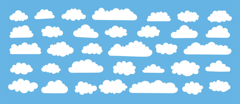 White cloud and blue sky set. cartoon clouds in flat design. Icons vector illustration